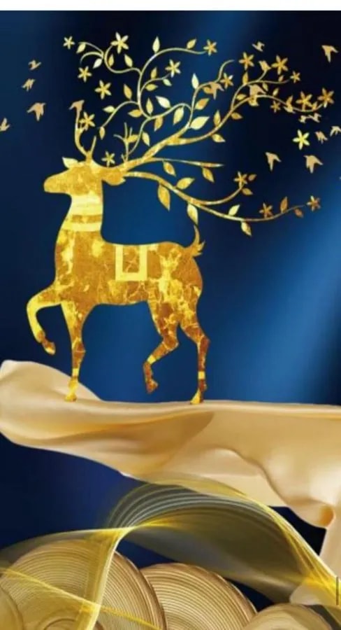 Cuadro Decorativo Vertical 3D Ciervo Dorado Fondo Azul