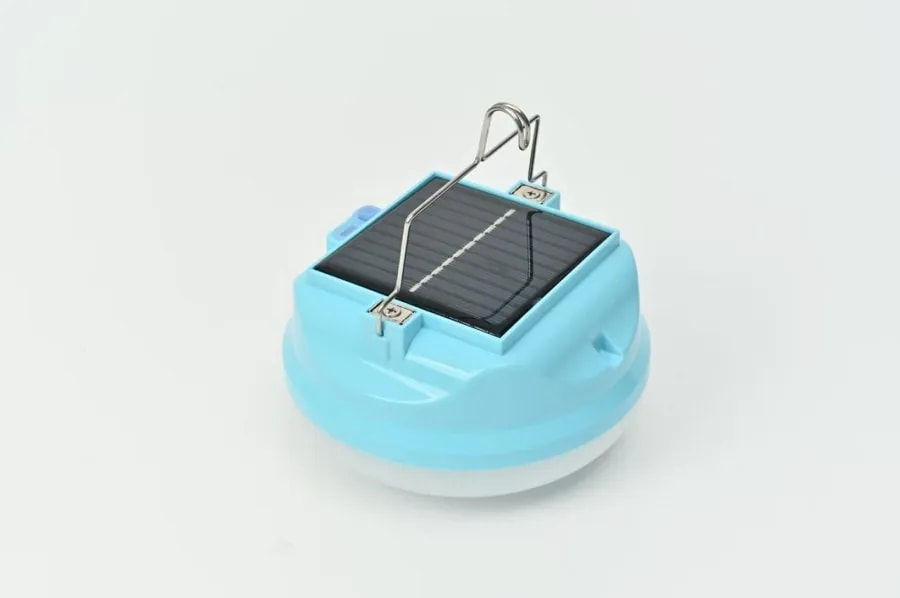 Foco Solar LED Recargable Celeste con Asa Metálica