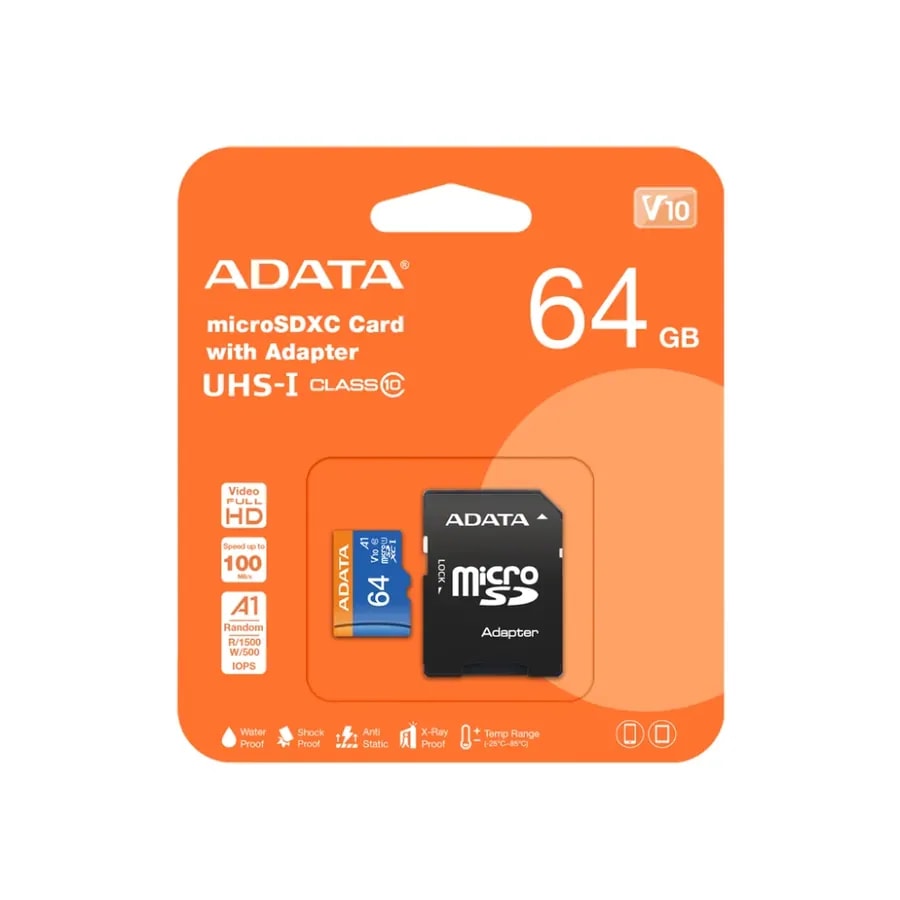 Micro sd 64GB adata clase 10 incl. adaptador uhs-i