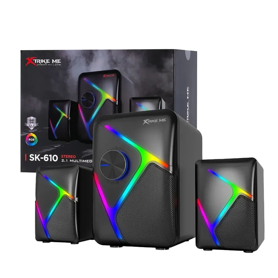 Parlantes PC xtrike me SK-610 subwoofer 5W + 3W*2 5V/1A efectos rgb cable USB + jack 3.5MM