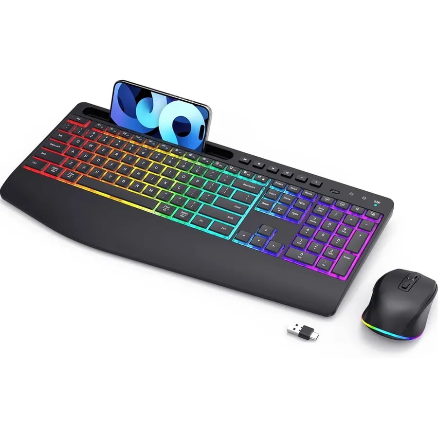Kit 2 en 1 teclado + mouse marvo WS009 inalambrico 110 teclas ingles soporte movil/tablet, dpi: 800 1200 1600 4 bot. pilas aa