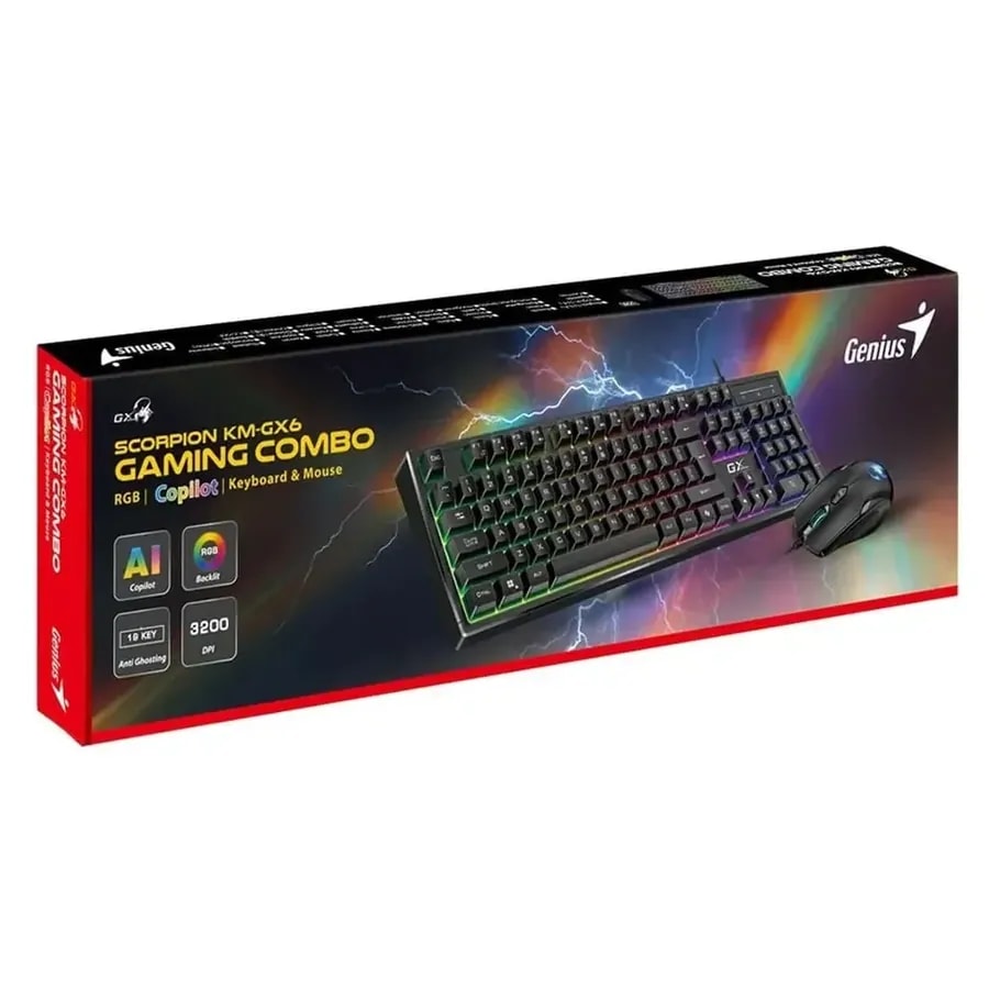 Kit genius tecl. y mouse scorpion KM-GX6 sp bk mecanico retroiluminacion rgb copilot ai / dpi 1200-3600