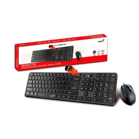 Kit genius teclado y mouse slimstar C126 sp 12 tec. funcion, DX-125 dpi 1000 USB 2.0 negro