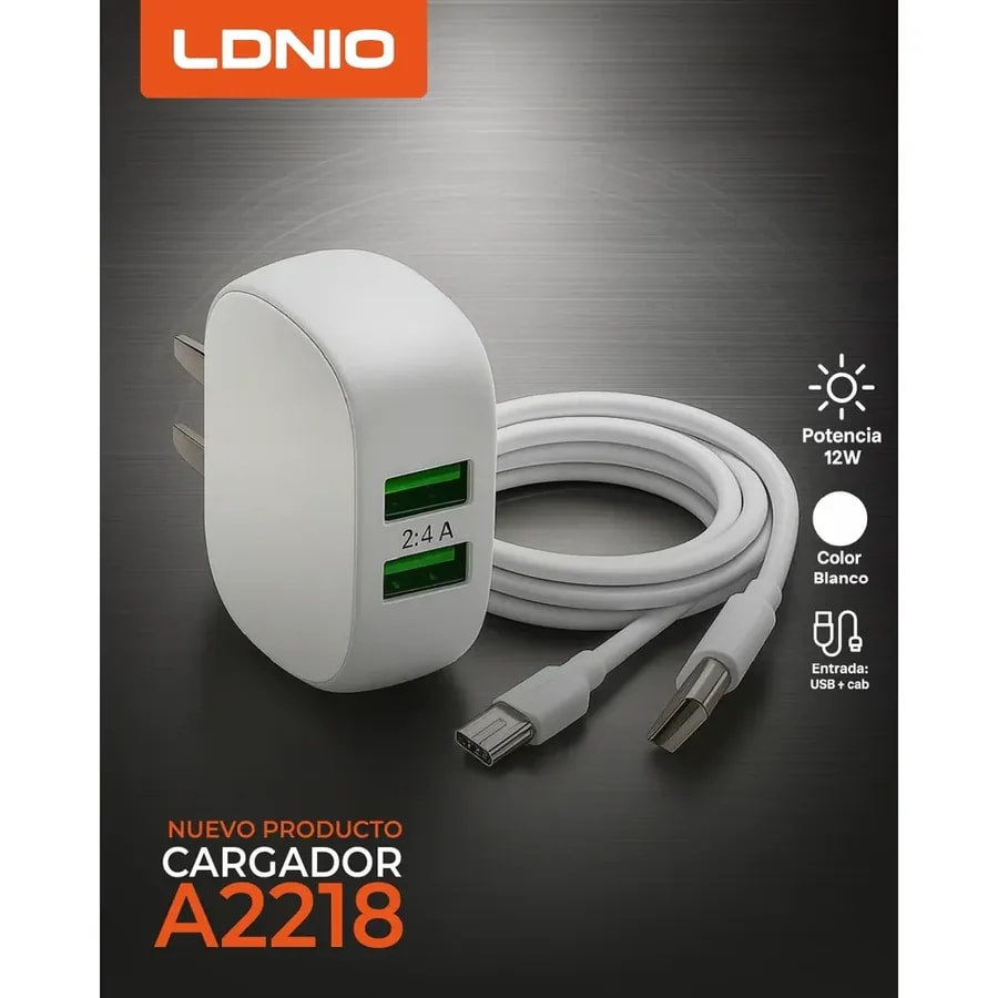 Cargador ldnio A2218 12W 2P USB + cab usb-tc