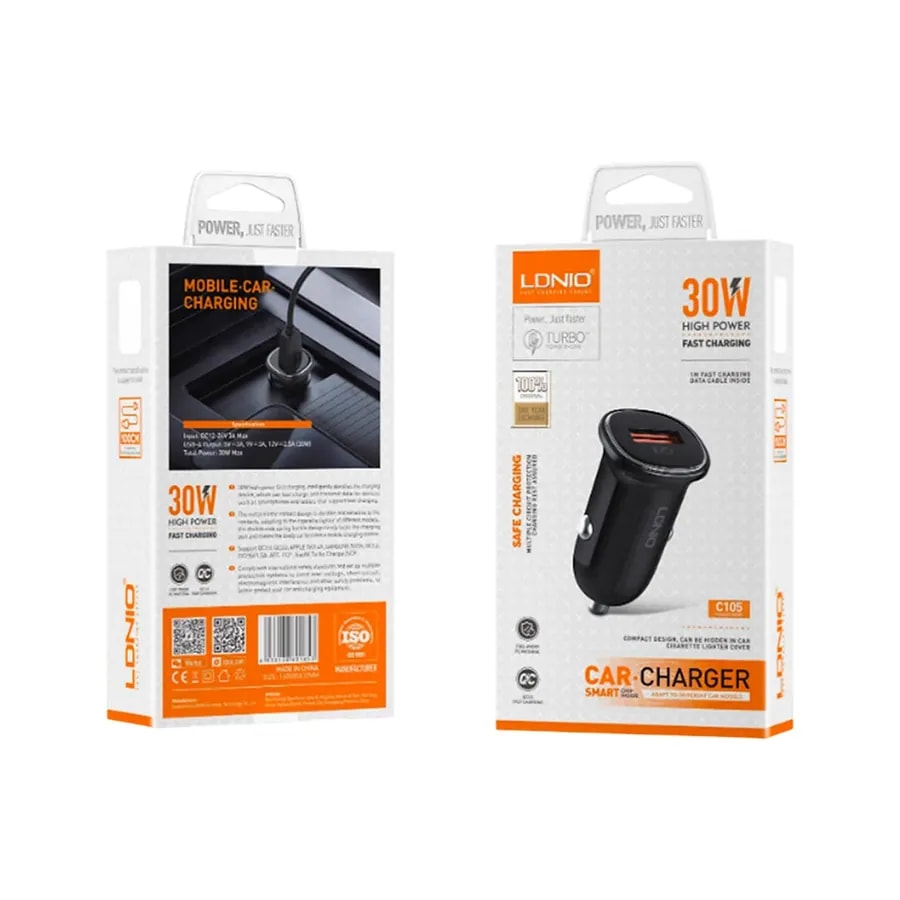 Cargador veh. ldnio C105 30W 1P USB + cab usb-iph +.