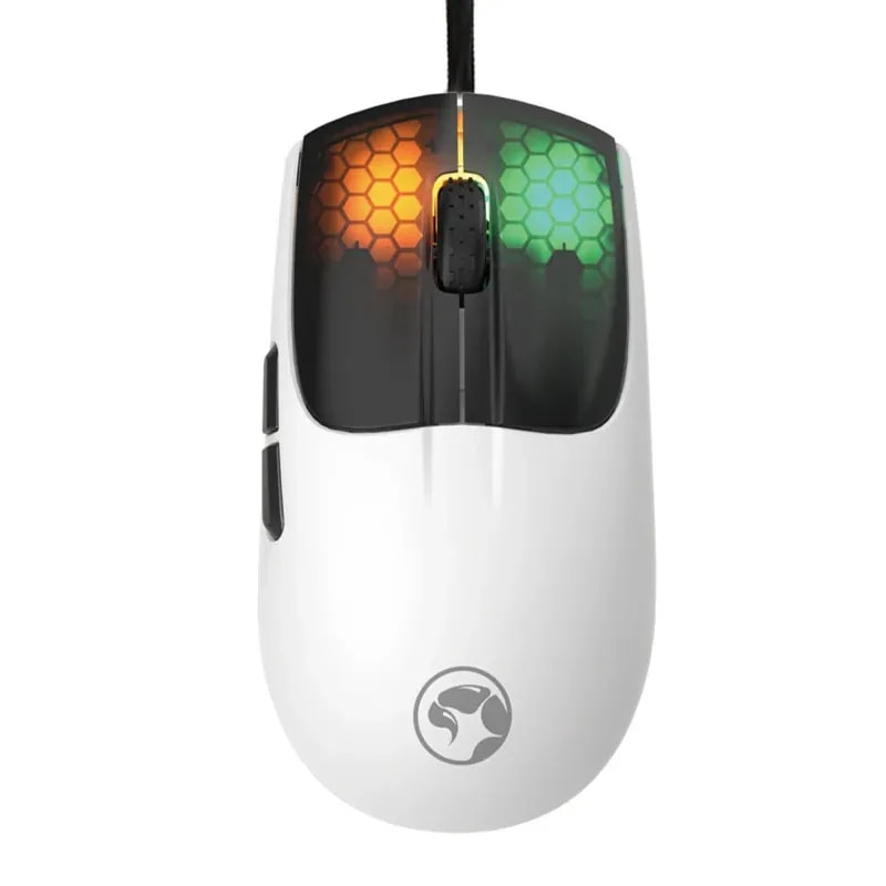 Mouse marvo M727 wh capo 50 6 bot. programables iluminacion rgb 12 modos dpi: 800 1600 2400 3200 6400 12000 cable 1.5M