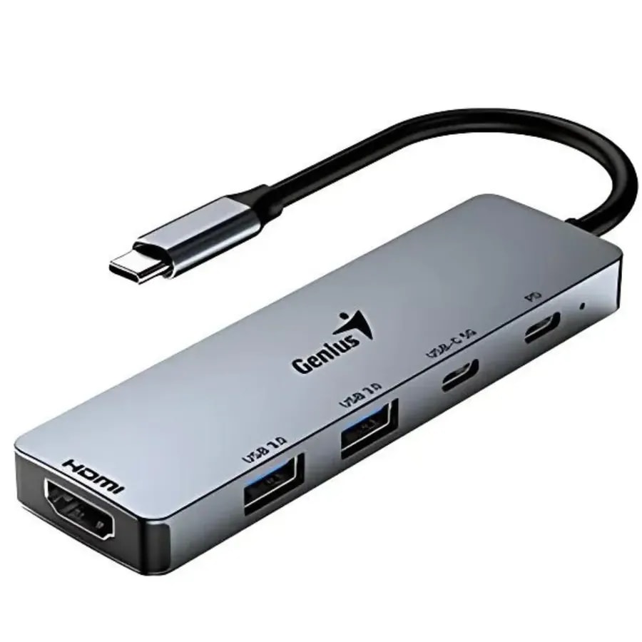 Hub genius UH-500 usb-c A 5 puertos /usb-a (2) /usb-c (1) /hdmi (1) /pd carga (1) /win 10/11 /mac