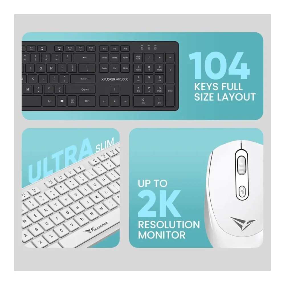 Combo Alcatroz Xplorer AIR 3300 White Mouse Y Teclado Inalambrico Wireless 2,4G Teclas Slim Diseño
