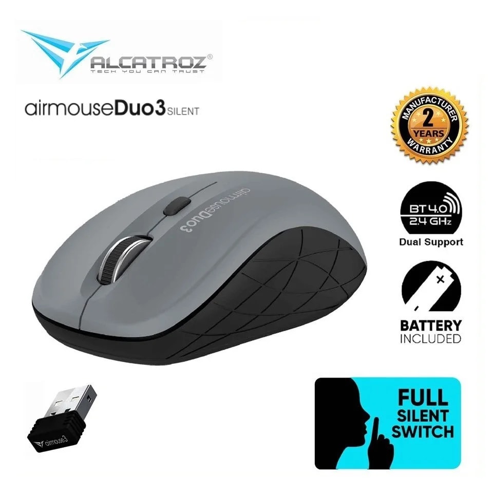 Mouse Inalambrico Alcatroz Airmouse DUO 3 Silent Coneccion BT 4 0 Y Wireless 2 4G Receptor USB Nano