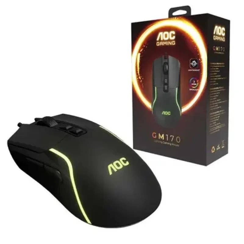 MOUSE GAMER ALAMBRICO AOC GM170B LA IMP Material: ABS Número de botones: 7 Tipo de cable USB: