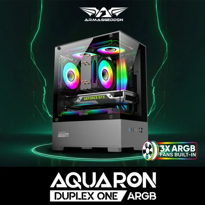 PC CHASIS ARMAGGEDDON AQUARON Duplex ONE Black ARGB / M-ATX / Chassis Dimension: L290 X W235 X