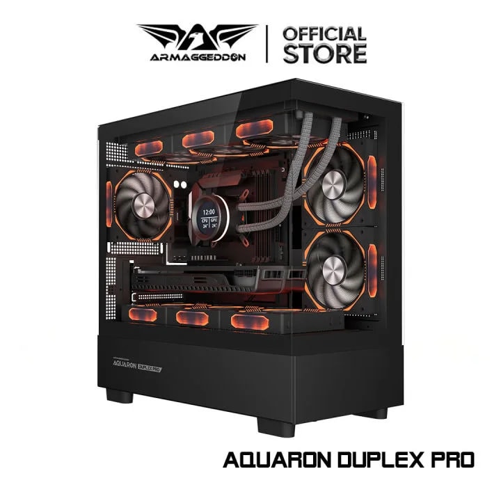 PC CHASIS ARMAGGEDDON Aquaron Duplex Pro BLACK compatible con MATX y ITX PANEL FULL EXPENDED VIEW