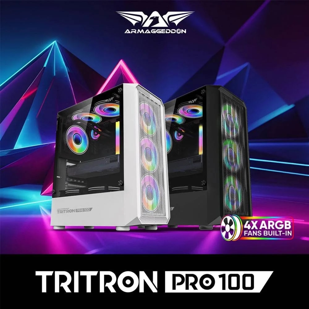 PC CHASIS Tritron Pro 100 WHITE Compatible ITX MATX ATX VISTA LATERAL PANORAMICA DE MALLA DIMENSION