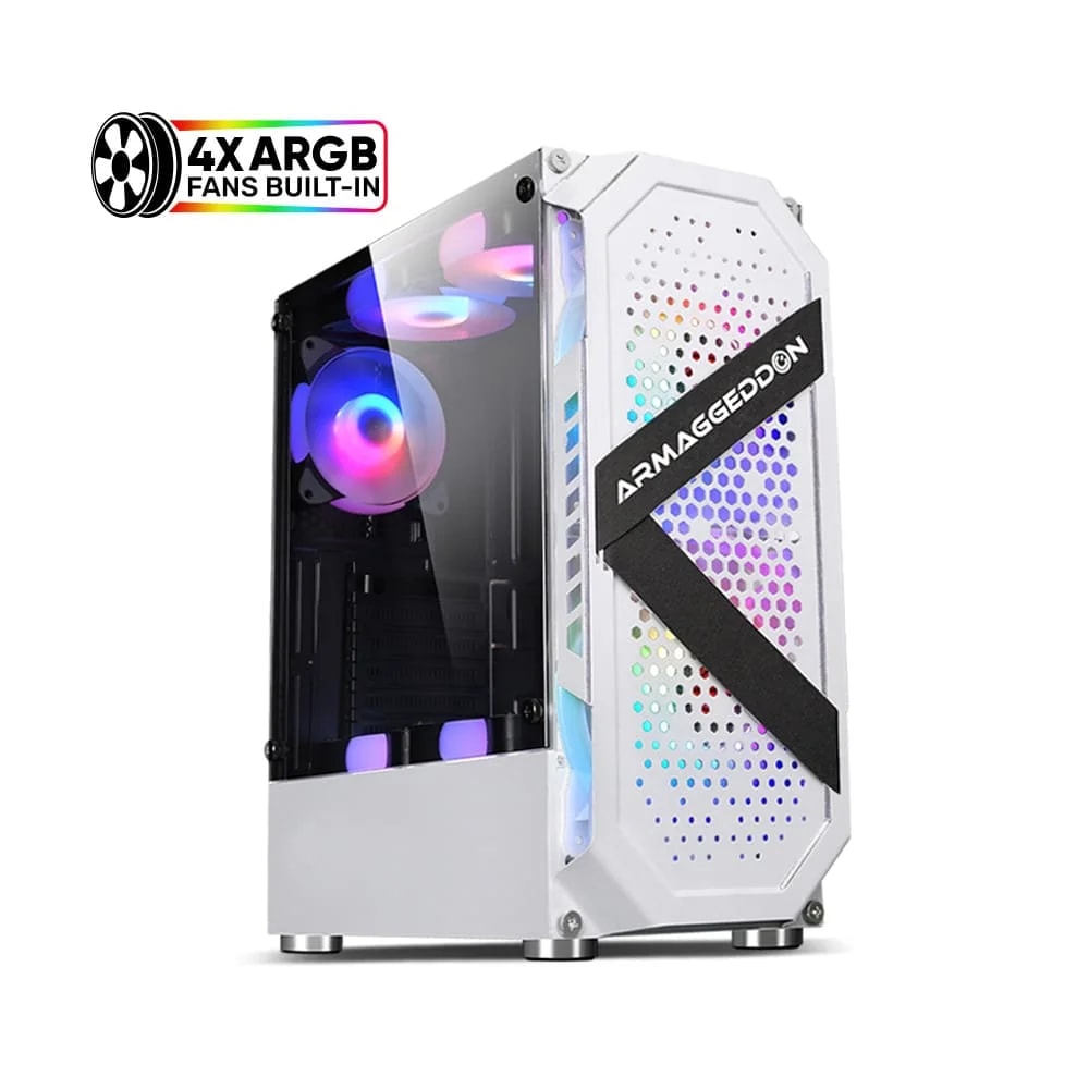 PC CHASIS ARMAGGEDDON Tritron Pro 200 WHITE Diseño panel frontal HONEYCOMD MESH COMPATIBLE ITX MATX