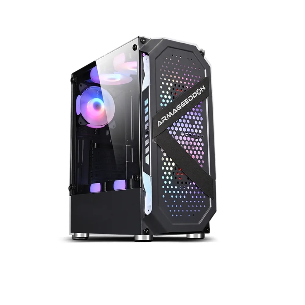 PC Chasis Armaggeddon Tritron 2 Black Con Panel De Vidrio Templado IMP Incluye 3 Fans ARGB