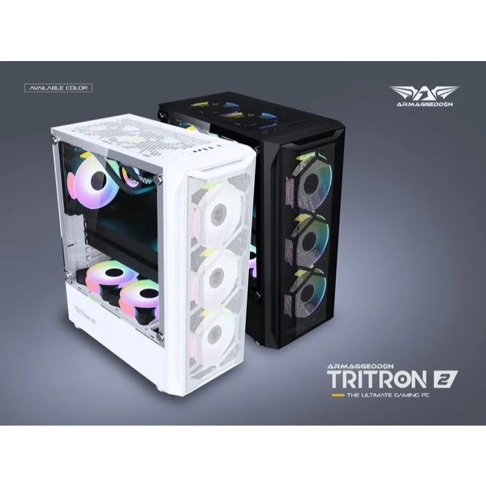 PC Chasis Armaggeddon Tritron 2 White Con Panel De Vidrio Templado IMP Incluye 3 Fans ARGB