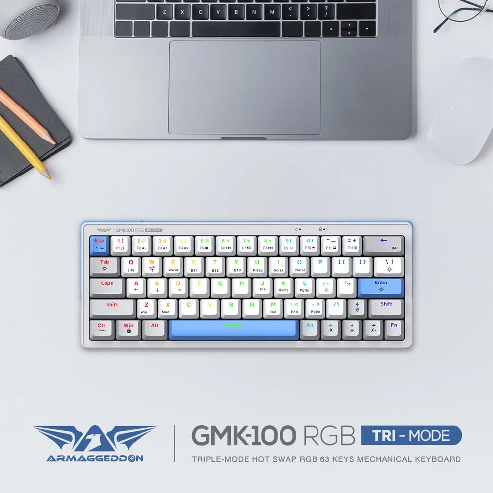 TECLADO INALAMBRICO ARMAGGEDDON GMK 100 RGB Spring / Triple Conectividad: Bluetooth | Inalámbrico