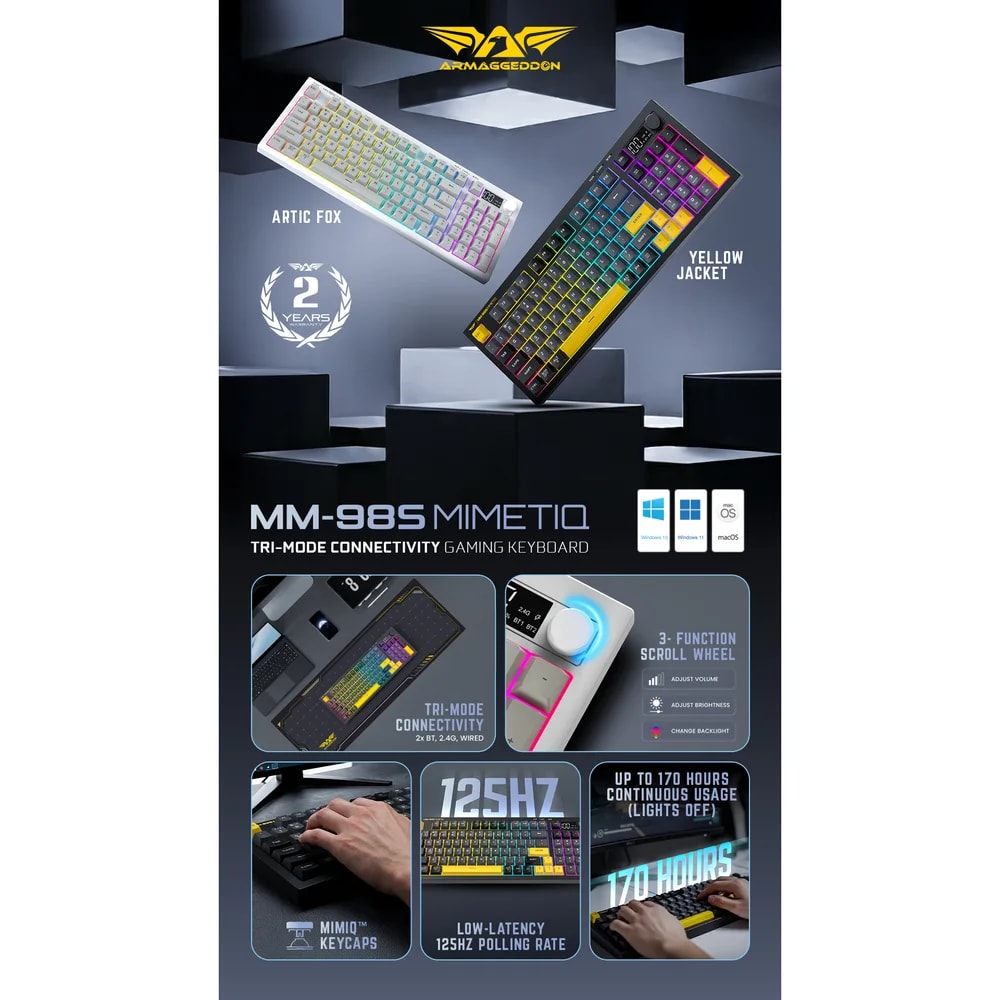 TECLADO ARMAGGEDDON MM 98S MIMETIQ ARCTIC FOX IMP Formato Compacto 98 Teclas Conectividad Tri-Mode