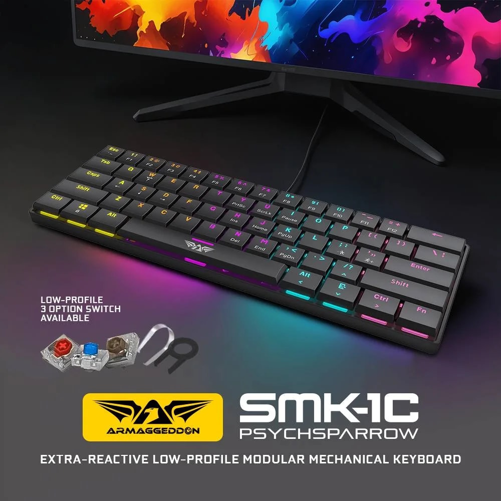 Teclado Mecanico Armaggeddon SMK 1C Black Clicky Coneccion Tipo C Switch Blue Incluye 2 Cambios