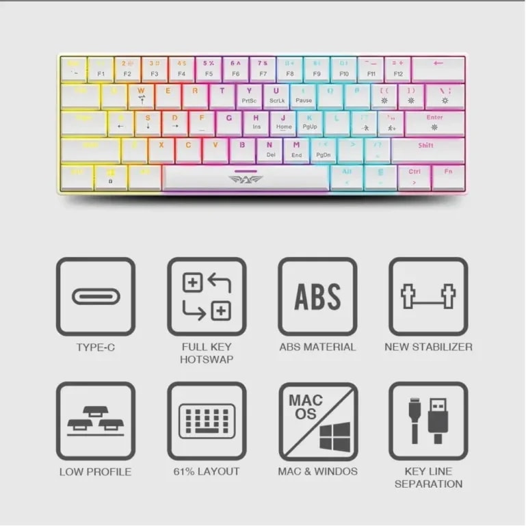 Teclado Mecanico Armaggeddon SMK 1C White Clicky Coneccion Tipo C Switch Blue Incluye 2 Cambios