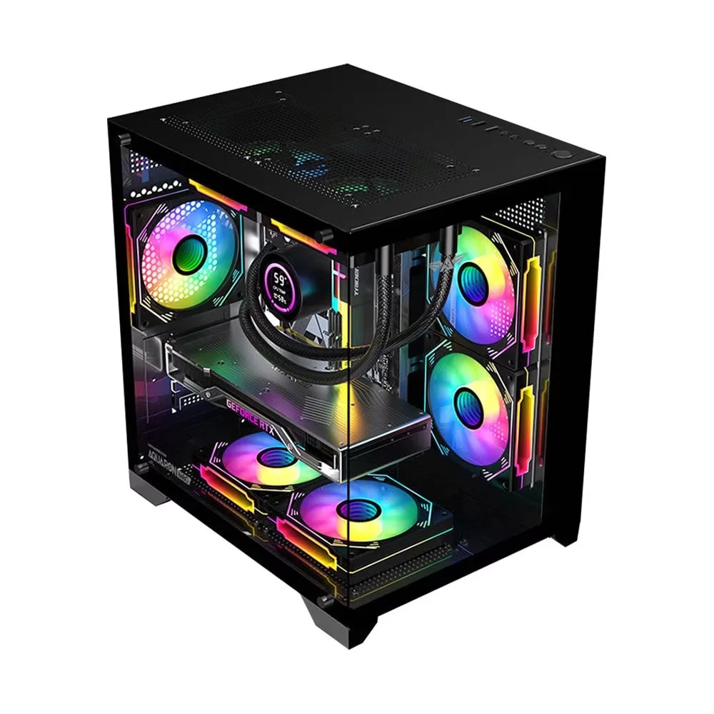 PC CHASIS ARMAGGEDDON AQUARON WiBO BLACK CONTIENE 3 FAN ARMAGGEDDON TX QUAD RING 12 ARGB Y 1 CONTROL