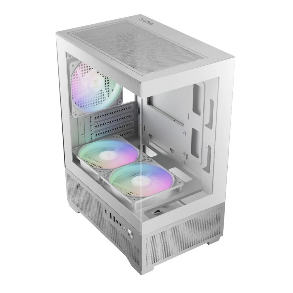CASE GAMDIAS AURA GC9M ELITE WHITE ARGB • Pantalla de cristal templado sin juntas • 3 ventiladores