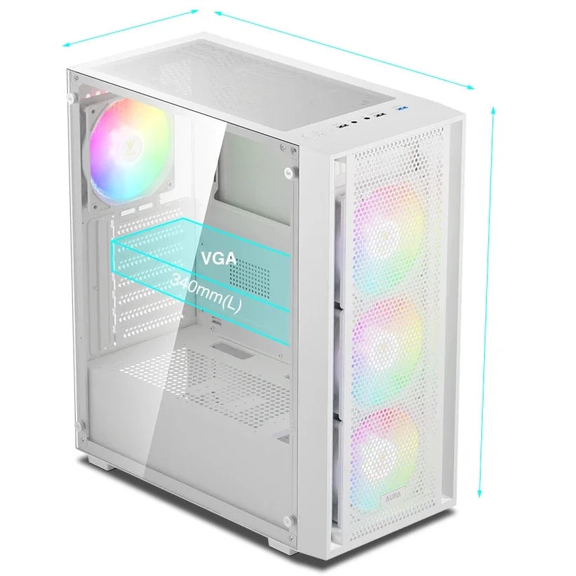 CASE GAMDIAS AURA GC2 ELITE WH ARGB WHITE • Panel frontal de malla • Filtro de polvo magnético • 4
