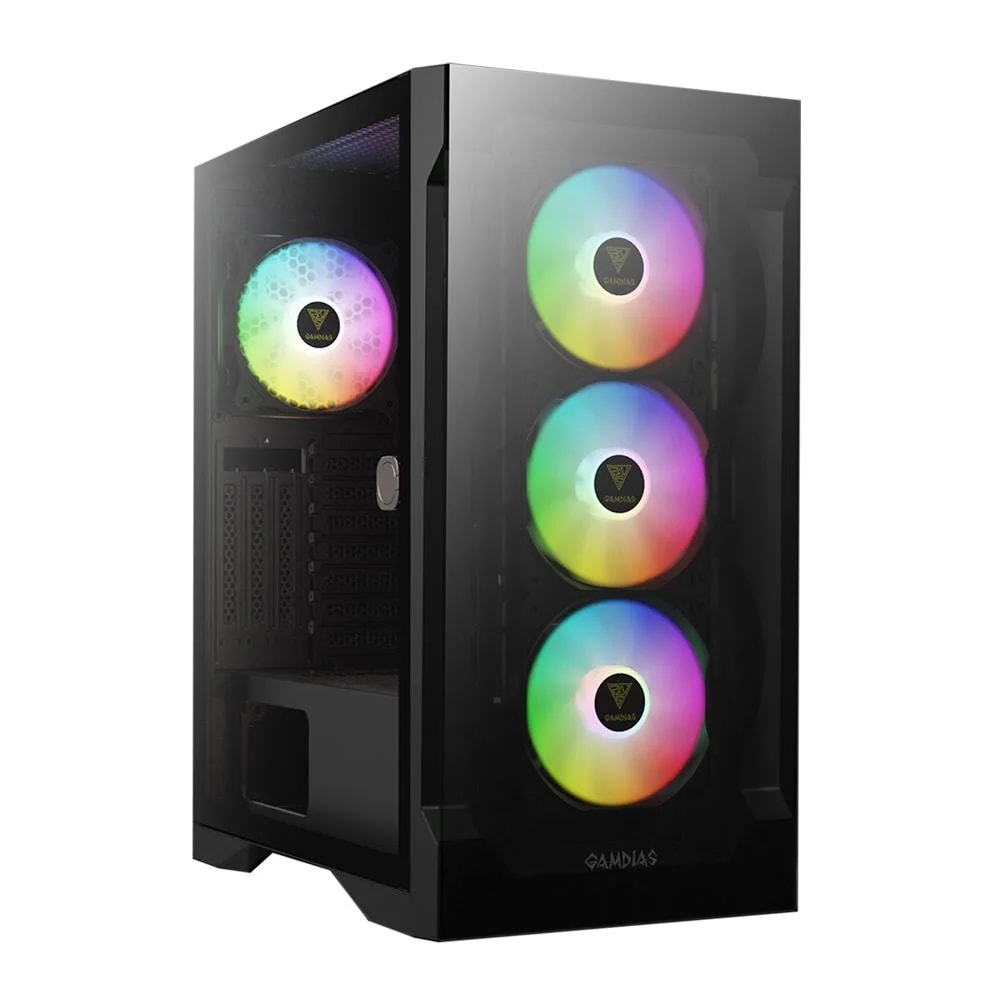 CASE GAMDIAS TALOS E2 ELITE BLACK • Sincronización con placa base ARGB de 5 V • Panel de vidrio