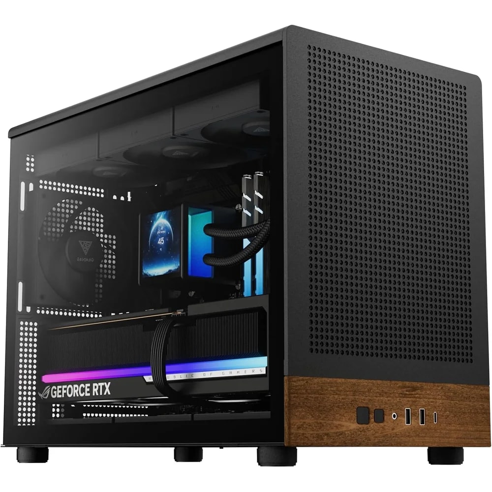 CASE GAMDIAS ATHENA M4M WOOD • Panel frontal de malla con nogal real • 3 ventiladores NOTUS M1 de