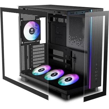CASE GAMDIAS ATLAS M4 • Pantalla de vidrio templado sin costuras • 4 ventiladores NOTUS M1 ARGB de