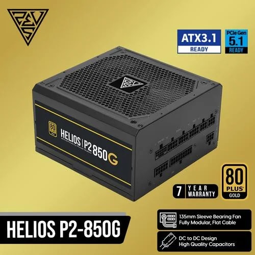 HELIOS P2-850G Totalmente modular • 850W 80 Plus Oro • Compatible con ATX 3.1 y PCIe Gen 5.1 •