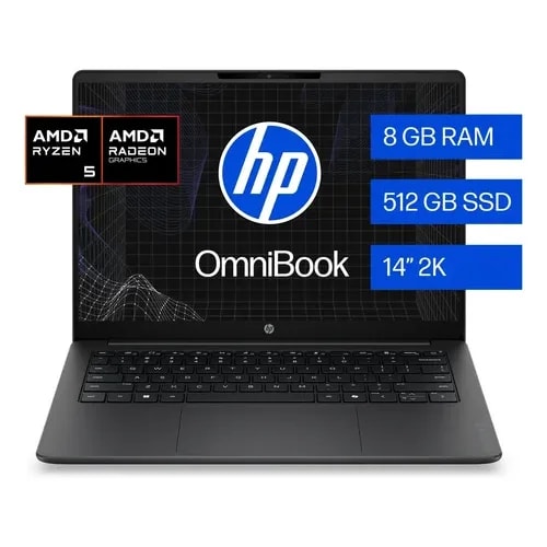 LAPTOP HP OMNIBOOK 14 HY0050LA AMD R5 40 8GB RAM 512GB SSD 14" WUXGA(1920 x 1200) WIN 11 PLATA