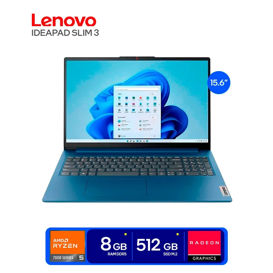 LENOVO LAPTOP IDEAPAD Slim 3 15AMN AMD RYZEN 5 7520U 16GB DDR5 ONBOARD RAM 1TB SSD 15.6" FHD Artic