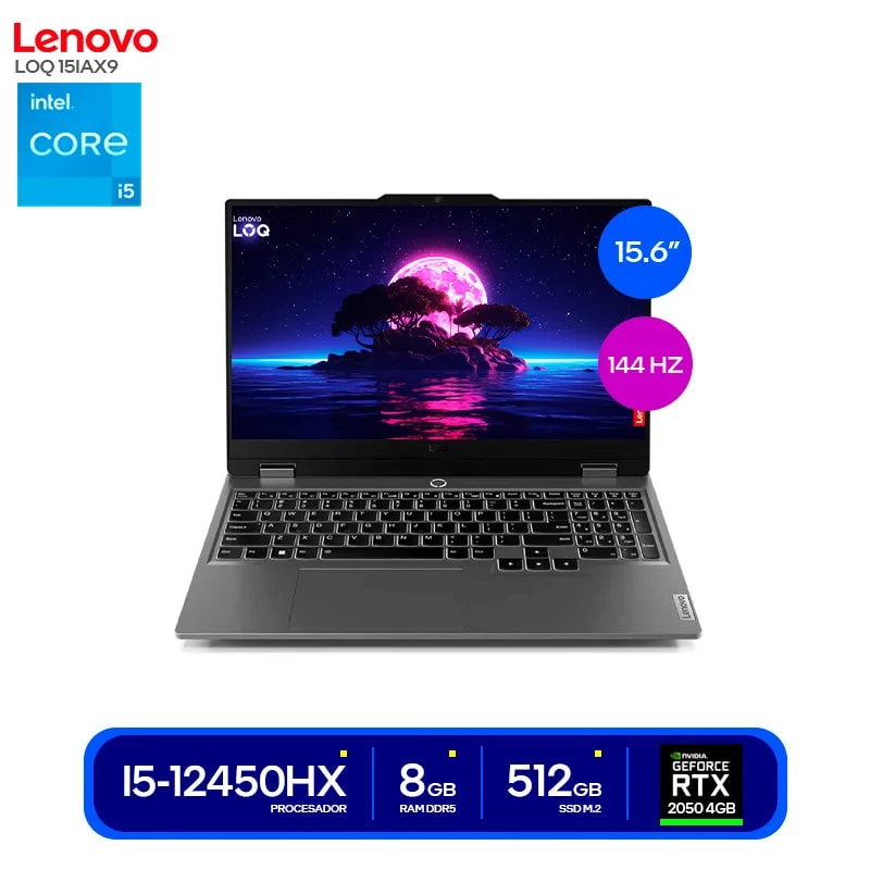 LAPTOP LENOVO LOQ 15IAX9 CORE i5 12450HX 16GB DDR5 (8GB SO-DIMM + 8GB SO-DIMM) RAM 512GB SSD 15,6"