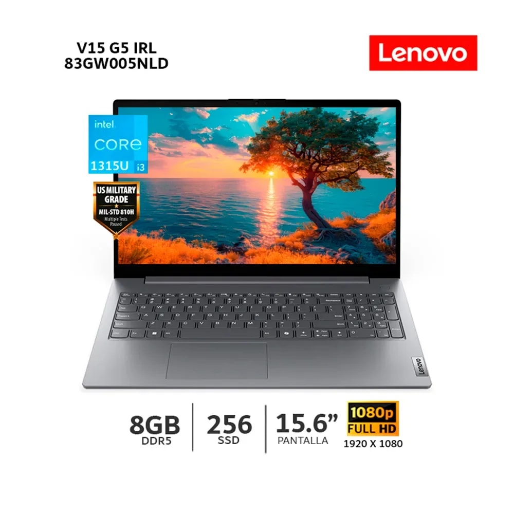 LAPTOP LENOVO V15 G5 IRL CORE i3 1315U 8GB RAM DDR5 SO-DIMM (+1 SLOT DISPONIBLE) 256GB SSD 15,6"