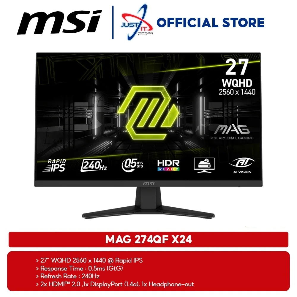 MONITOR MSI DE 27" MAG 274QF X24 GAMING 🖥️ Rapid IPS | 27" | WQHD 2560×1440 ⚡ 240 Hz | 0.5 ms GTG |