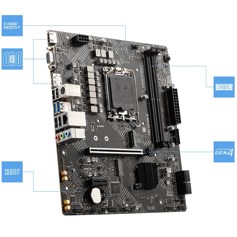 MAINBOARD MSI PRO H610M-G 📏 Formato: Factor de forma Micro-ATX compacto, ideal para soluciones de