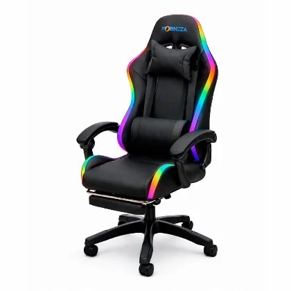 Silla De Juego Potenzza Con Apoya Pies Luces RGB Color Black