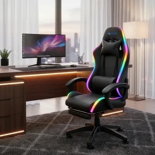 Silla De Juego Potenzza Con Apoya Pies Luces RGB Color Blue