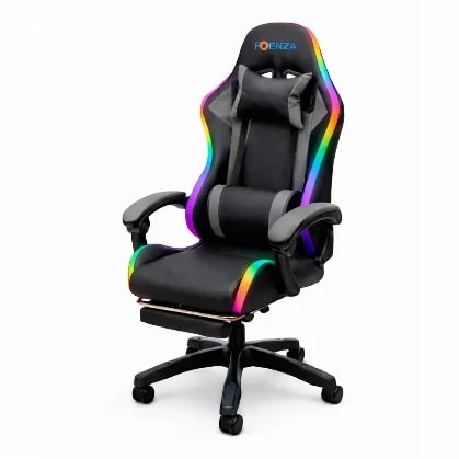 Silla De Juego Potenzza Con Apoya Pies Luces RGB Color Gray