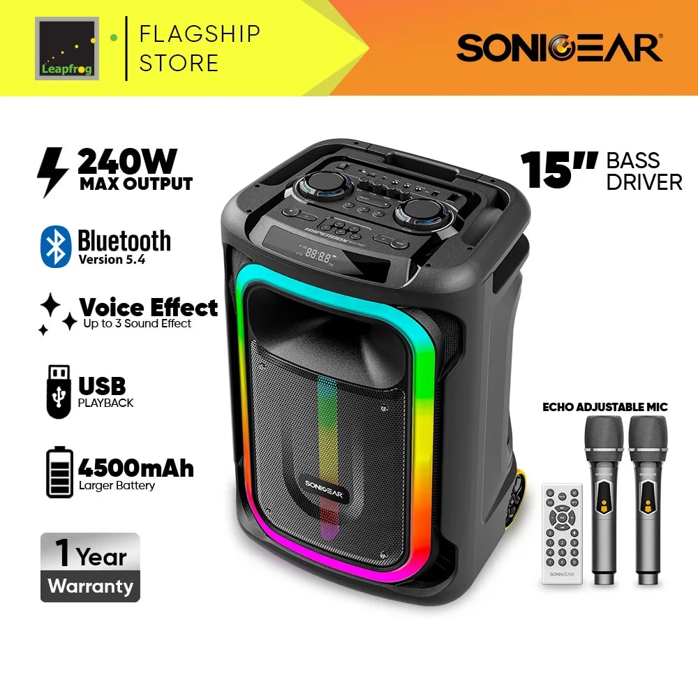 Parlante Sonicgear Hyperbox 1500 PRO Salida 100 RMS TWS Tegnologia 4 Horas Playtime BT V5 4 EDR Rang