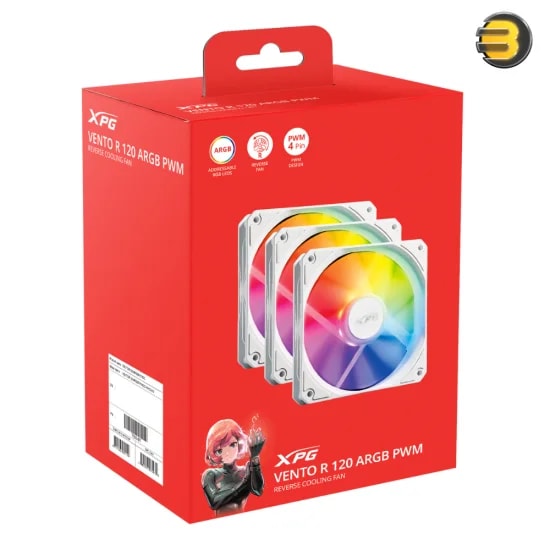 Cooler Gamer XPG VENTO Reverse 120 ARGB PWM, White, 120mm Fan, 4-Pin PWM, Speed: 300-1600 RPM, Max