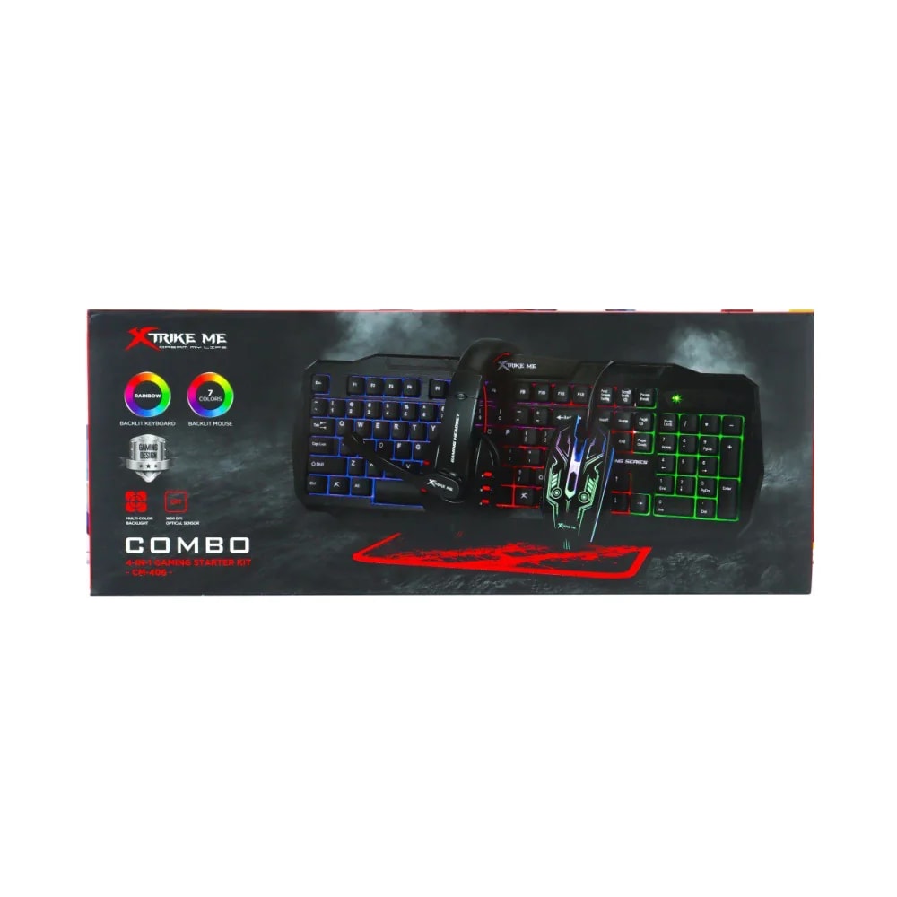 COMBO 4 en 1 XTRIKE ME CMX-415 / ILUMINACION RGB (TECLADO ESPAÑOL 114 TECLAS + MOUSE 8000DPI +