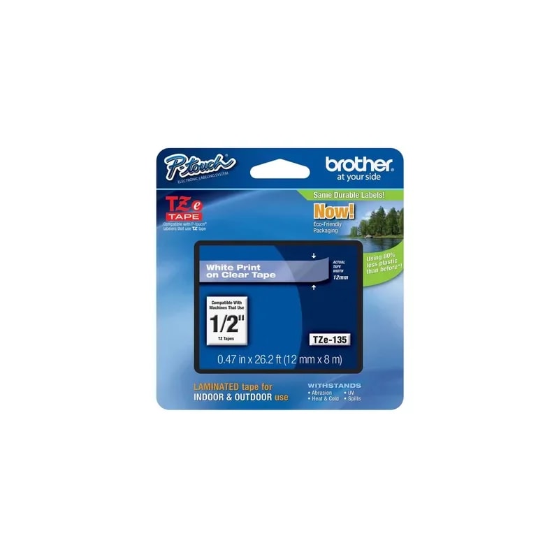 Etiqueta Brother TZE135 Blanco Sobre Etiquetas Transparente PTD210,PTD220,PTP300, PTH110 Ancho 12 M