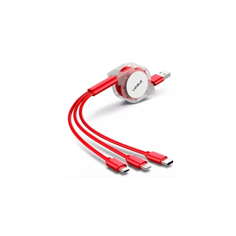 Cable USB 2.0 3 En 1 Retractil 3 FT Lightning - Usb-c - Micro USB