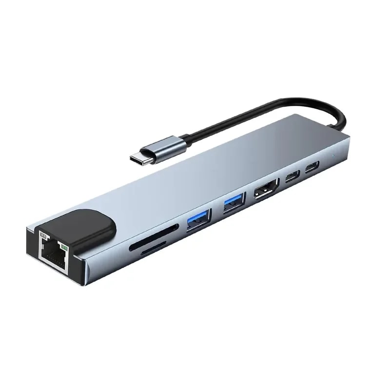 HUB Ezmi Adaptador 8 En 1 Usb-c A USB-C(2)+ HDMI + Usb-a+ SD / TF + RJ45