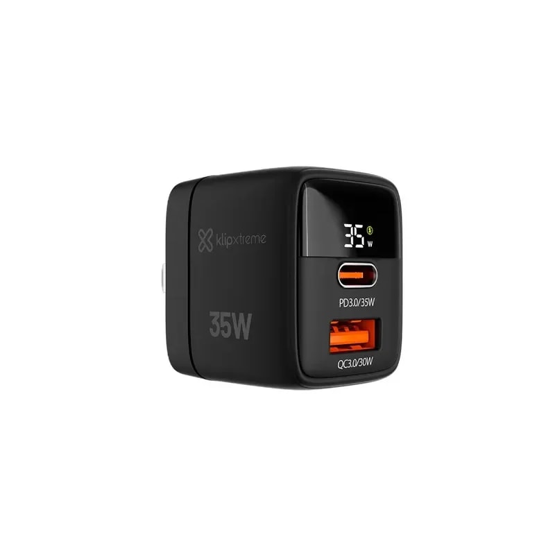 Cargador De Pared Klip Xtreme LED 35W Carga Rapida 1 USB Tipo C - 1 USB Tipo A