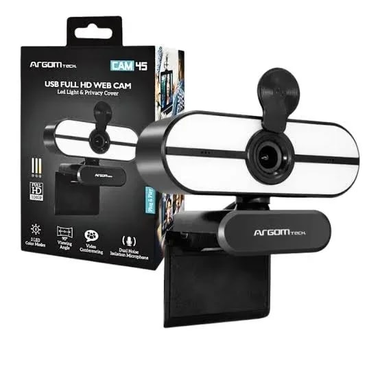 Webcam Argom CAM45 1080P Fhd, Microfono Dual Canc. Ruido, LED 3 Tonos USB 2.0 Cubierta De Privacidad