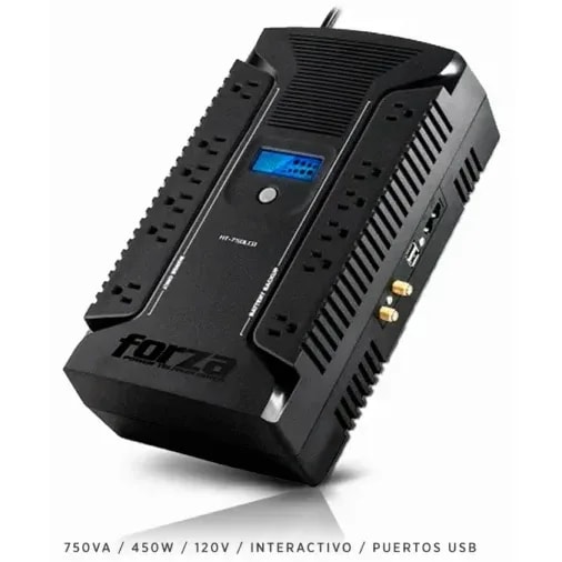 UPS 750VA/450W Forza HT-750LCD 120V 12*TOMAS Nema 5-15R + 2*COAXIAL + 2*USB-A, 1*USB-C, LCD De