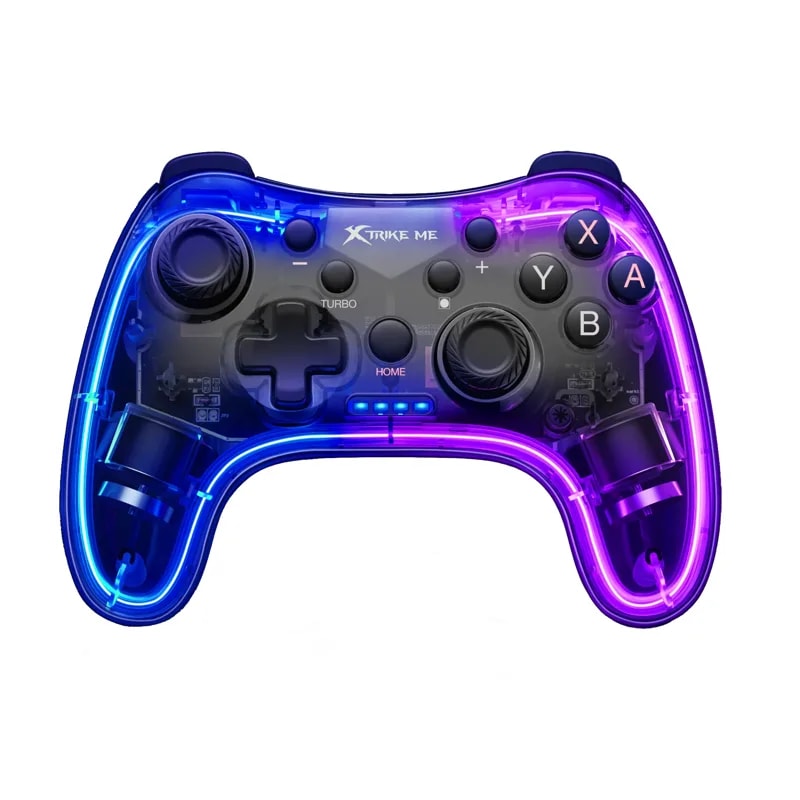 Gamepad Xtrike Me GP-52 BT 4.2 Dual Vibracion Diseño Transparente Y RGB Usb-c Bat. 800MAH Android